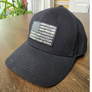 New USA American Flag Cotton Black Baseball Hat Cap Husband Daddy Protector Hero